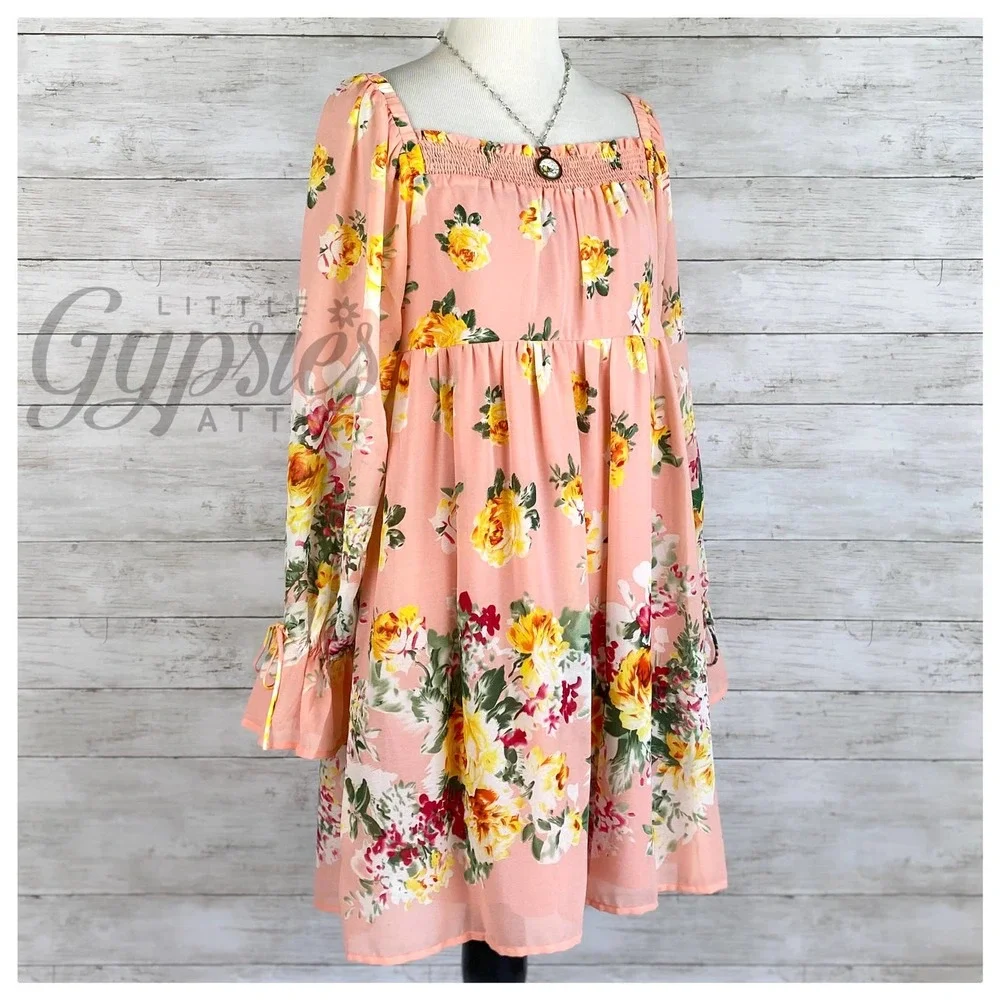 Entro Peach and Yellow Roses Babydoll Dress - Picture 5 of 10